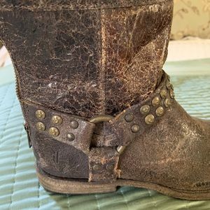 Frye distressed harness short boot